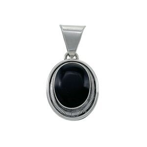 Vintage Mexico Sterling Silver 925 Decorative Bezel Oval Black Onyx Pendant